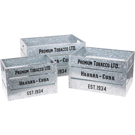 Lot de 3 caisses en métal "Loft & Metal" - Gris - L 51 x P 35 x H 28 cm - Livraison gratuite (1/2)