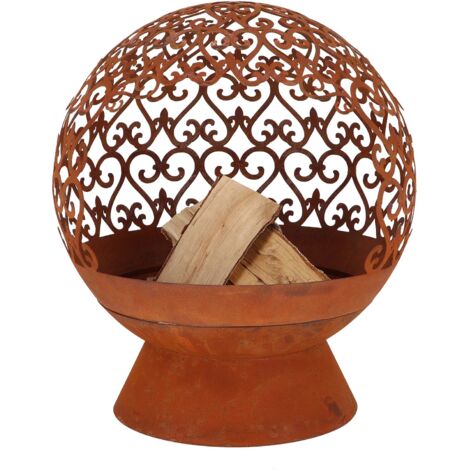Brasero rond en métal arabesque - Rouillé - D 50 x H 57,5 cm - Livraison gratuite (1/4)