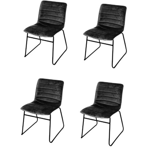 Lot de 4 chaises repas 55x45x78 cm en velours noir - LIZON (1/3)