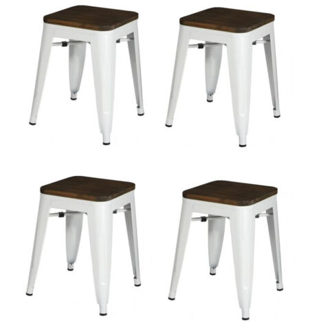 Lot de 4 tabourets 39x39x46 cm en bois et métal blanc - GALTON (1/3)