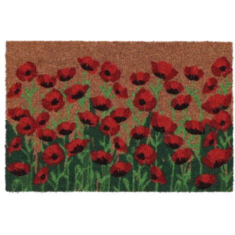 Paillasson à motif coquelicots en fibre de coco - Beige/Rouge - L 60 x l 40 cm - Livraison gratuite (1/4)