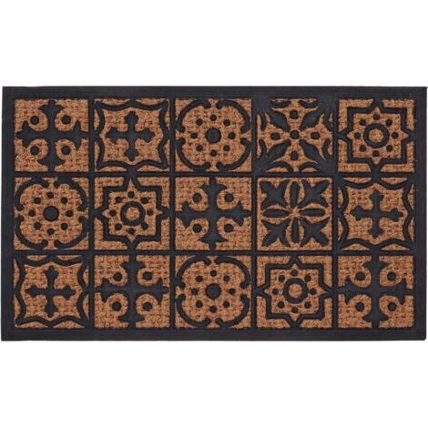 Paillasson rectangulaire mosaïque en caoutchouc et fibre de coco - Noir/Beige - L 75 x l 45 cm - Livraison gratuite (1/4)