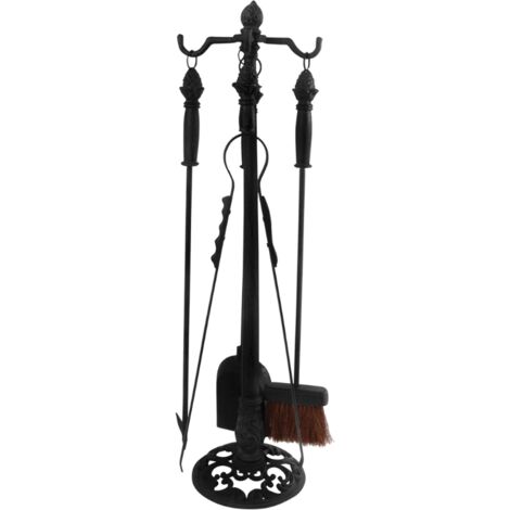Set de 4 outils de cheminée en fonte avec support - Noir - L 21,5 x P 21,5 x H 78,5 - Livraison gratuite