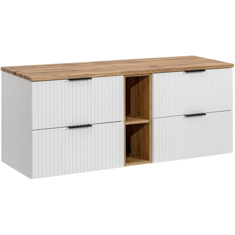 Petits-Meubles – Meuble sous-vasque 140 cm – 2 niches de rangement – Panneaux mélaminés et MDF 16 mm – Installation avec siphon gain de place (1/5)