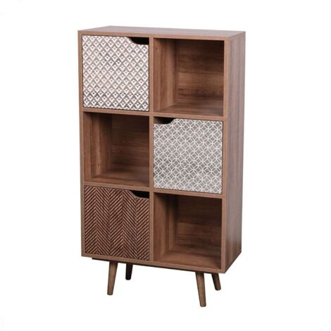 Bibliothèque "Baobab" avec 3 portes et 3 niches - Marron - L 60 x P 29 x H 105 cm - Livraison gratuite (1/5)