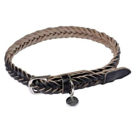 Collier règlable en cuir tressé pour chien - Noir - Taille L (de 50 à 70 cm) - Livraison gratuite (1/3)