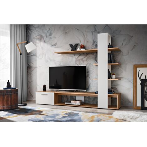 Composition murale "Eco" pour TV en bois - Blanc/beige - H 152 x P 35 x L 190 cm - Livraison gratuite (1/5)