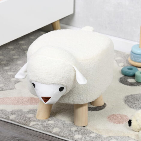 Tabouret mouton en bois et tissu doux - 47 x 25 x 25 cm - design enfant - Livraison gratuite