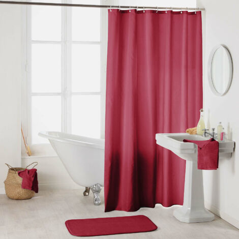Rideau de Douche avec Crochets 180 x 200 cm Essencia Framboise - Polyester - Livraison gratuite (1/3)