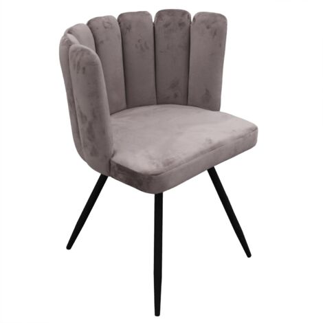 The Home Deco Factory – Chaise Ariel velours gris – Assise coquillage confortable – Pieds en métal – Dimensions L52,5 x l50,5 x H79,7 cm – Hauteur assise 49,6 cm (1/7)