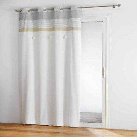 Douceur D'Intérieur – Rideau à œillets 140 x 240 cm – Coton uni – Top décoratif à pompons – Installation facile avec œillets métalliques