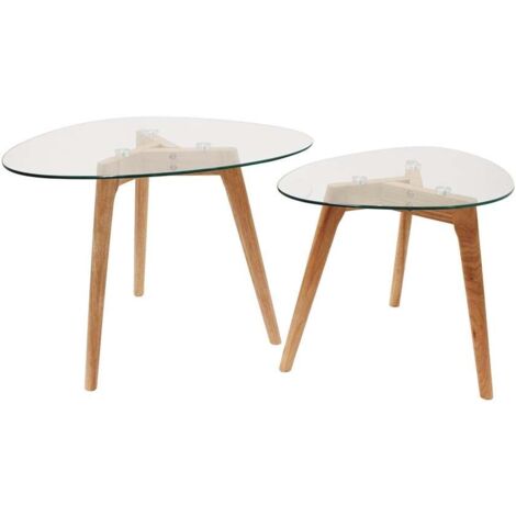 The Home Deco Factory – Tables gigognes galets en verre trempé – Lot de 2 – Dimensions : 43 cm et 40 cm de hauteur – Design moderne pour salon