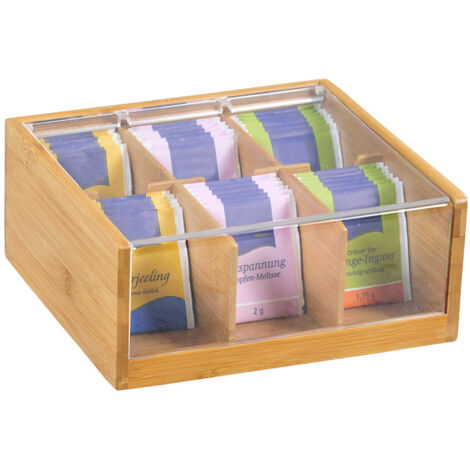 Boite à thé à 6 compartiments en bambou - Beige - L 22 x P 21 cm - Livraison gratuite (1/2)