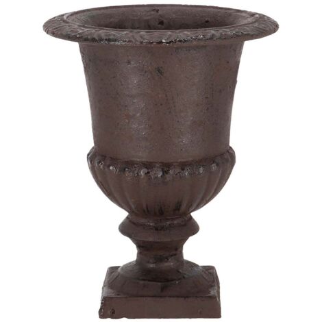 Esschert Design – Vase Médicis en fonte 20,5 cm – Finition marron – Trou de drainage pour gestion de l'eau – Pour extérieur et jardin