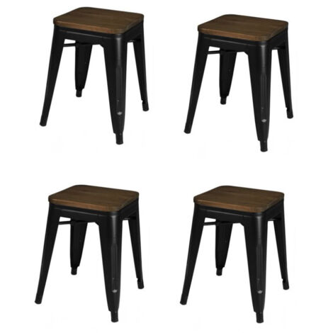Lot de 4 tabourets en métal et bois "Liv" - Noir - H 46 x L 39 x P 39 cm - Livraison gratuite (1/3)