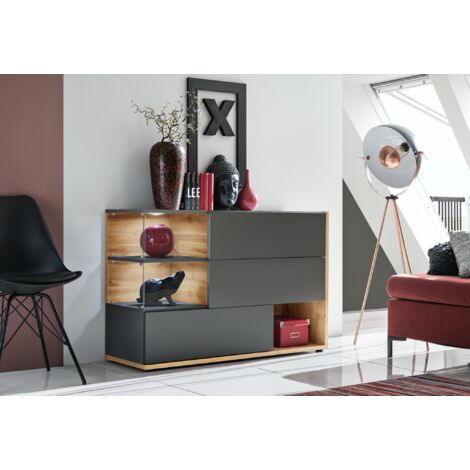Commode vitrée Silk - L 120 x P 40 x H 77 cm - Gris anthracite - Livraison gratuite (1/2)
