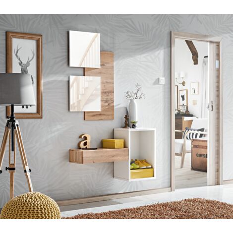 Ensemble meuble mural Easy I - L 100 x P 30 x H 170 cm - Marron et blanc - Livraison gratuite (1/3)