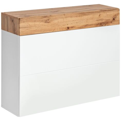 Armoire murale double étagère et tiroir Easy IX - L 100 x P 30 x H 80 cm - Marron et blanc - Livraison gratuite (1/5)