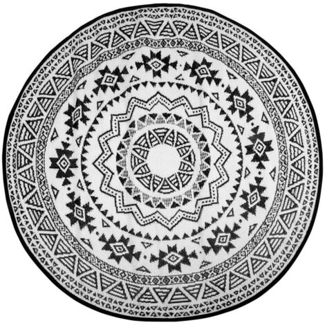 Esschert Design – Tapis extérieur réversible rond 180 cm – Motif inspiré des Inca – Polypropylène imperméable – Résistant aux intempéries et aux UV