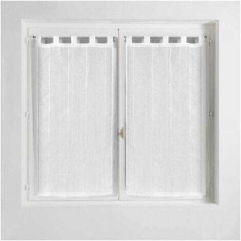 Douceur D'Intérieur – Paire de voilage à passants 45 x 160 cm – Voile en polyester blanc – Lavable en machine – Pour fenêtres cuisine
