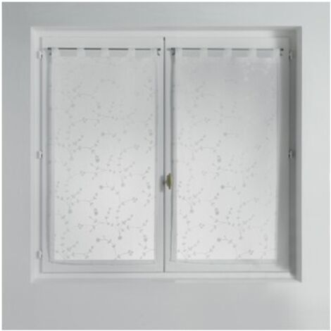 Douceur D'Intérieur – Paire de voilage brise bise 2 x 60 x 120 cm – Voile sable brodé petite fleur – Lavable en machine – Pour fenêtres de cuisine