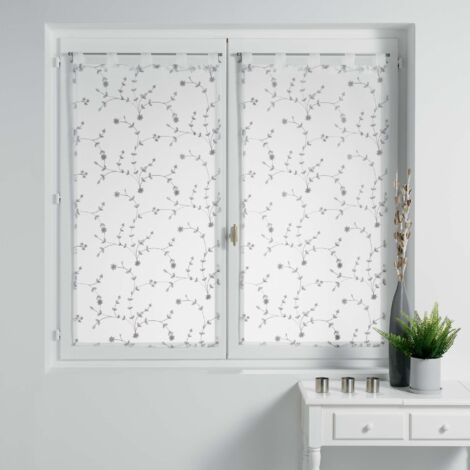 Douceur D'Intérieur – Paire de voilage à passants 60 x 120 cm – Brodé petites fleurs – Polyester blanc – Installation facile sur tringle