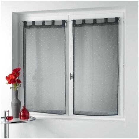 Paire de voilage à passants - imprimé métallisé - 60 x 160 cm - Orion - Gris anthracite - Livraison gratuite (1/3)