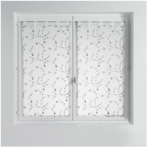 Paire droite passants 2 x 60 x 90 cm voile sable brode petite fleur Blanc/Gris (1/3)