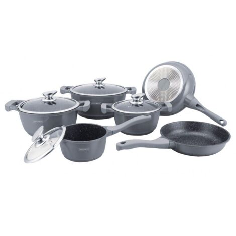 Batterie de cuisson complète effet marbre - 13 pièces - Tous feux - Gris argenté - Livraison gratuite