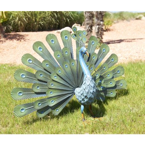 Figurine Cristal D'Arques - Paon Bleu-Vert Faisant La Roue - Sculpture Animalière