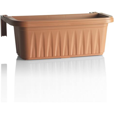 Vase balconière rectangulaire 50x20x18,5cm – Plastique polypropylène couleur terre cuite – Réserve d'eau intégrée pour arrosage efficace – Bama