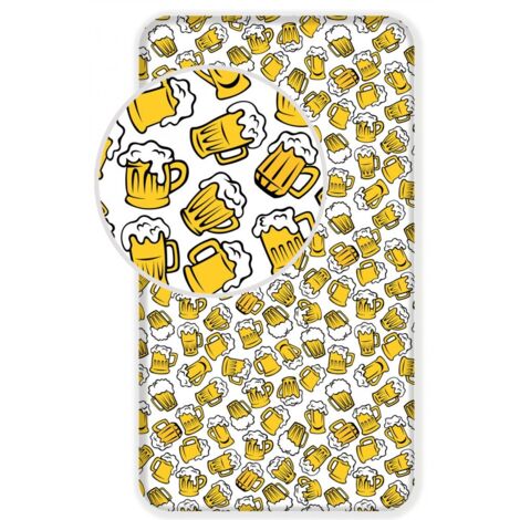 Drap en coton - 90 x 200 + 25 cm - Imprimé bière - Livraison gratuite (1/3)