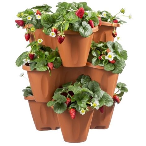 Set de 3 pots empilables en polypropylène – Diamètre 40 cm – Capacité 18 litres – Soucoupe à roulettes incluse – Terracotta – Bama