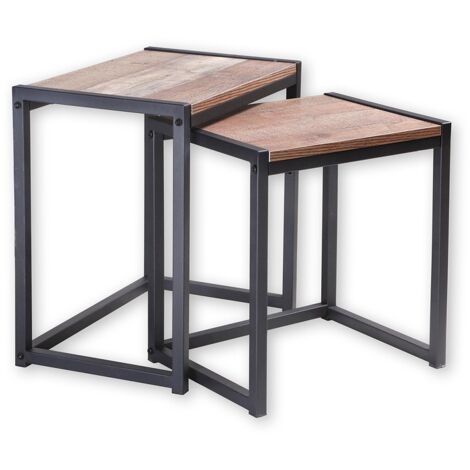 Set de 2 Tables Basses d'Appoint Gigognes en Bois et Métal Noir (1/5)