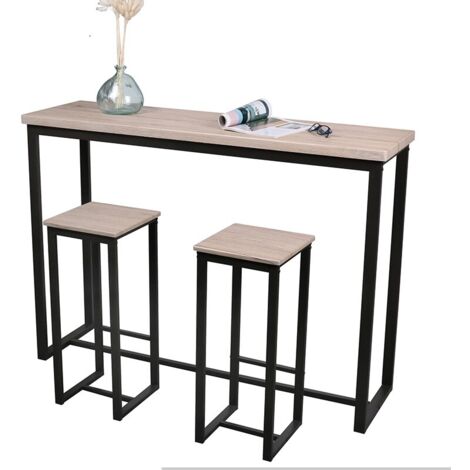 Table de bar murale avec 2 tabourets - Dock - Noir et chêne - Livraison gratuite (1/3)
