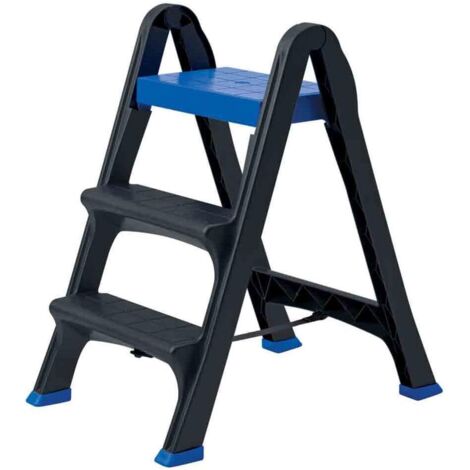 Escabeau à 3 marches - L 70 x l 47 x H 78 cm - Gris et bleu - Livraison gratuite (1/5)