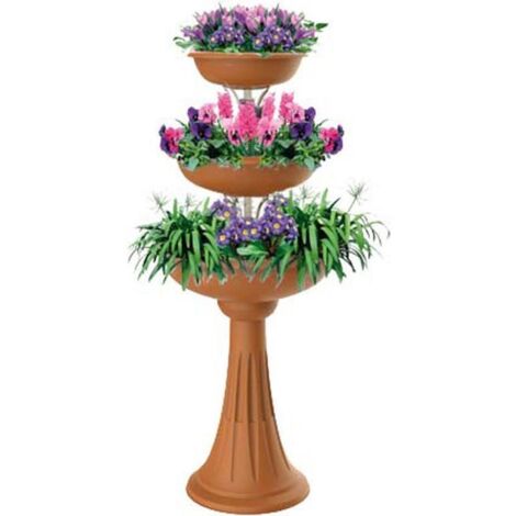 Jardinière verticale marron en plastique – 3 bols D 30/40/50 cm – Hauteur 114 cm – Contenance 29.2 L – Assemblage sans outils – Bama