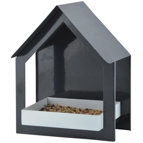 Esschert Design – Mangeoire à oiseaux murale en acier anthracite – Dimensions 19,4 x 12,3 x 23,2 cm – Convient pour tous types de graines
