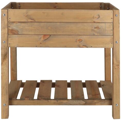Esschert Design – Carré potager sur pied en bois de pin teinté marron – Dimensions 40,6 x 78,8 x 78 cm – Contenance 65 L – Composition géotextile fournie (1/5)