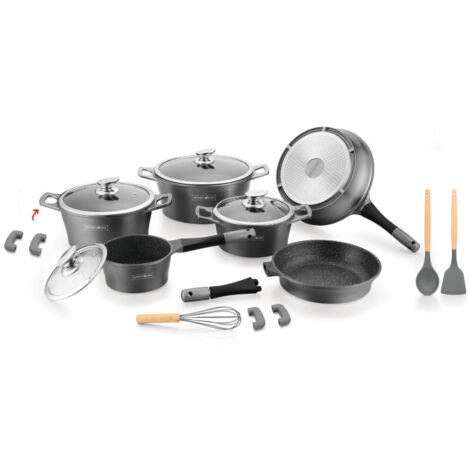 Batterie de cuisson complète effet marbre - 17 pièces - Tous feux - Gris - Livraison gratuite