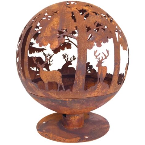 Esschert Design – Brasero rond en métal rouillé – Découpe laser – D 57,5 x H 66 cm – Compatible bois – Finition rustique pour extérieur