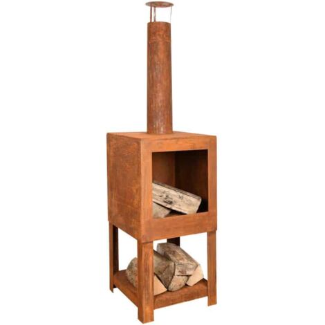 Chauffe terrasse avec range bois - L 38,4 x l 38,4 x H 136,3 cm - Effet rouille - Livraison gratuite (1/10)
