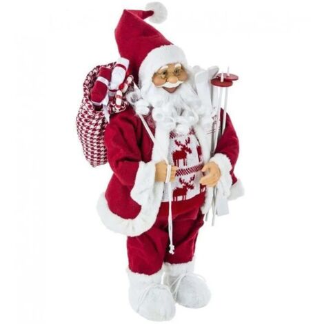 Atmosphera – Père Noël traditionnel rouge et blanc 61 cm – Figurine décorative en polyéthylène et polyester – Ambiance festive chaleureuse