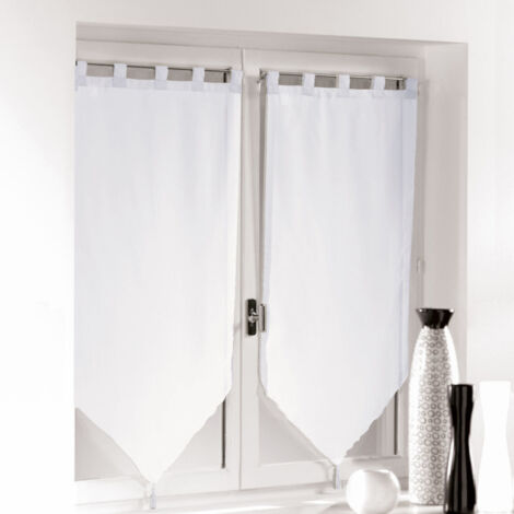 Paire voile pompon passants - 60 x 160 cm - Blanc - Livraison gratuite (1/3)