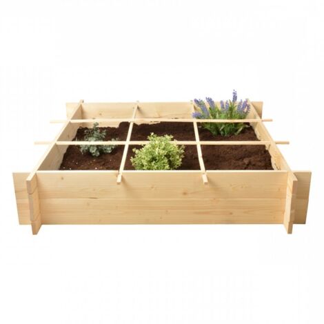 Esschert Design – Potager sur pied en bois de pin certifié FSC – 100x100x20 cm – 9 compartiments pour culture diversifiée – Montage sans outils