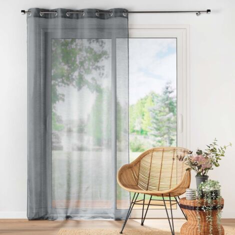 Douceur D'Intérieur – Voilage à oeillets 140 x 240 cm en polyester – Couleur gris – Lavable en machine à 30°C – Pour fenêtres modernes