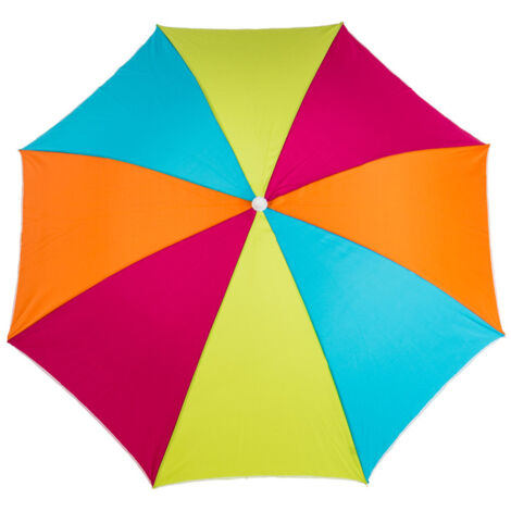 Ac-Deco – Parasol de plage rond 180 cm – Acier et nylon – 8 baleines – Ouverture poussoire – Sac de transport PVC inclus