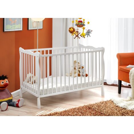 Ac-Deco – Lit berceau pour nouveau-nés 124x82x71 cm – Bois de pin blanc mat – 2 hauteurs de lattes réglables – Barres amovibles pour accès facile (1/5)
