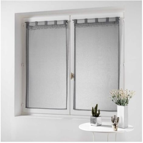Paire droite passants sable top pompons poupette - 60 x 120 cm - Polyester - Gris - Livraison gratuite (1/3)