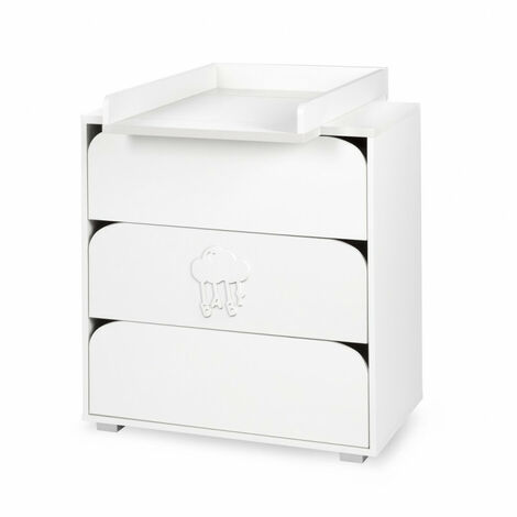 Commode Nel Cloud à 3 tiroirs + plan de change - Blanc avec motif nuage - L 80 x H 83 x P 45 cm - Livraison gratuite (1/3)